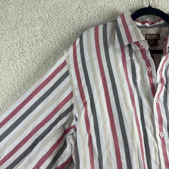 NWT Michael Kors Mens White Striped 100% Cotton Long Sleeve Button Shirt L LARGE - Picture 5 of 14